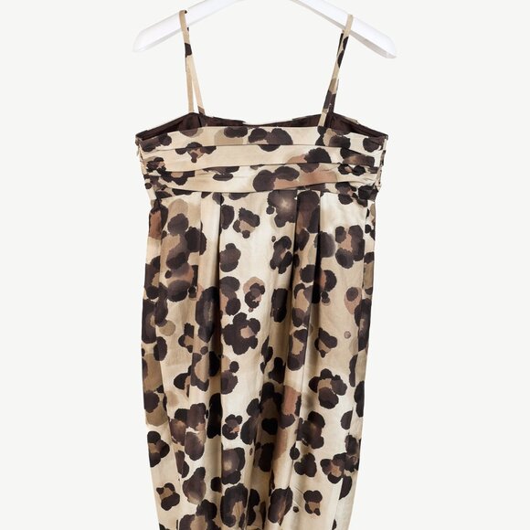 Moschino Cheap and Chic Taupe Leopard Silk & Cotton Empire-Waist Dress - Picture 2 of 9